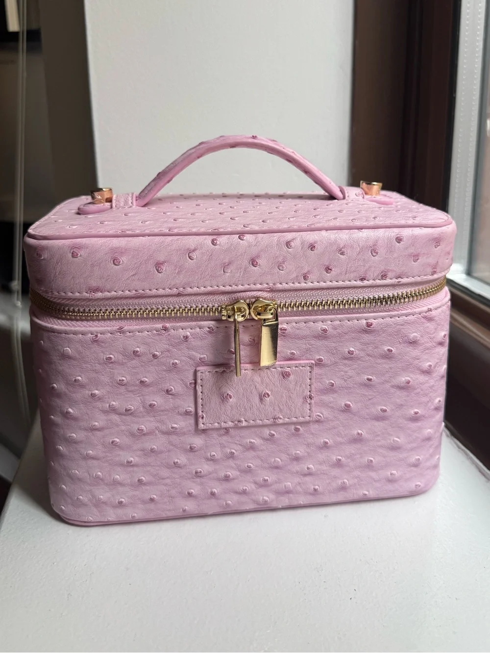 New w/Tags Ostrich Pink Structured Travel Makeup Case with Top Handle